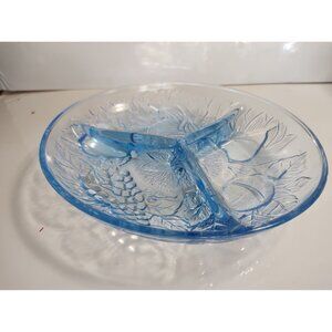 Vintage Blue Depression Style 3 section Plate Embossed Fruit French Blue 8"